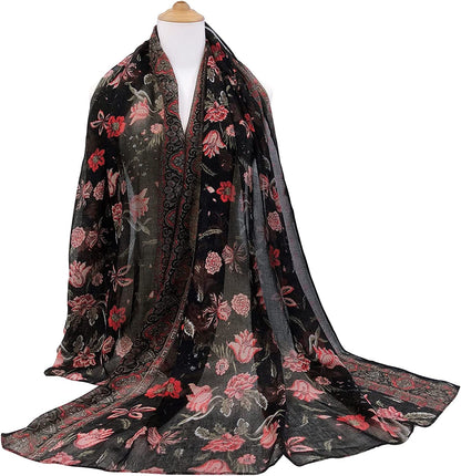 GERINLY Lightweight Scarves Fashion Flowers Print Women Cotton Wrap Scarf Head Shawl for Fall Apparel & Accessories > Clothing Accessories > Scarves & Shawls GERINLY   