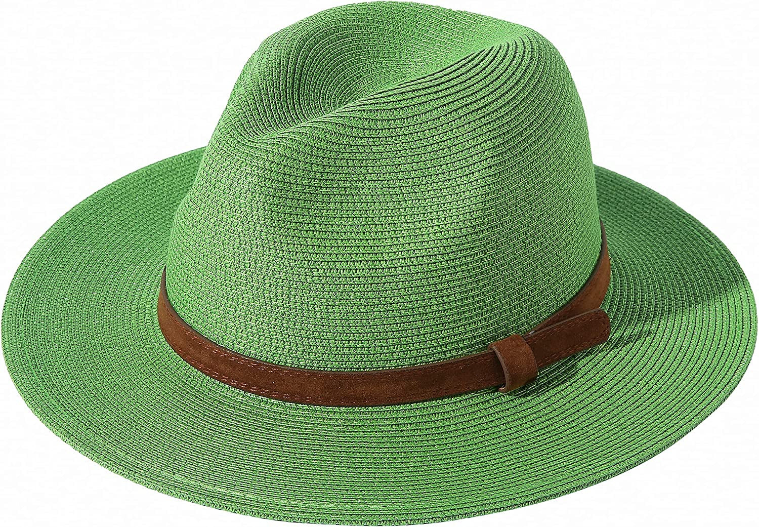JOYEBUY Womens UPF50 Foldable Summer Straw Hat Wide Brim Fedora Sun Beach Hat Apparel & Accessories > Clothing Accessories > Hats JOYEBUY Y-brown Belt Green  
