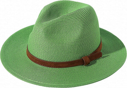 JOYEBUY Womens UPF50 Foldable Summer Straw Hat Wide Brim Fedora Sun Beach Hat Apparel & Accessories > Clothing Accessories > Hats JOYEBUY Y-brown Belt Green  