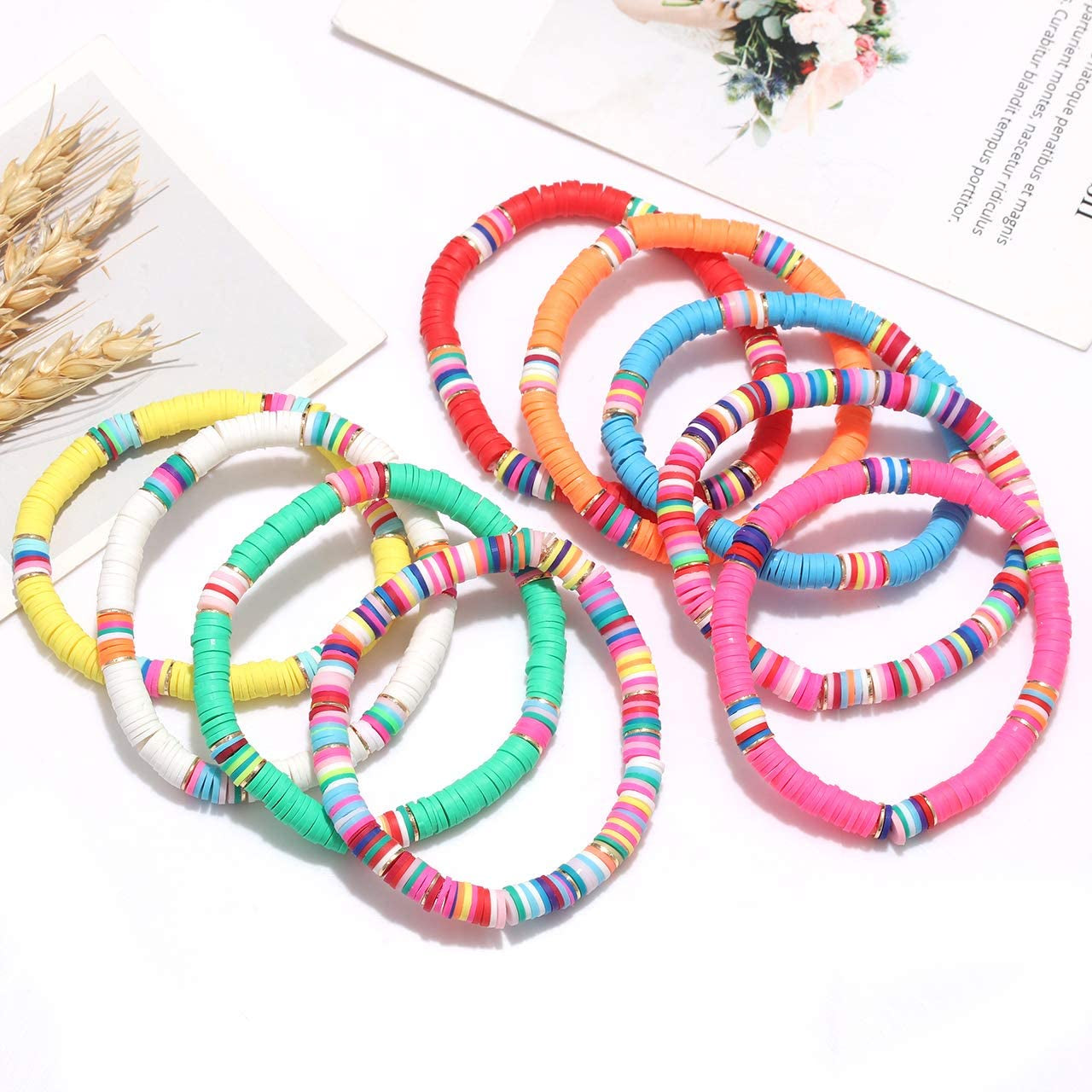 Surfer Heishi Bracelets for Women Stackable Rainbow Vinyl Disc Clay Beaded Stretch Bracelets Elastic Layering Friendship Bracelets Boho Summer Beach Jewelry Apparel & Accessories > Jewelry > Bracelets XOCARTIGE   