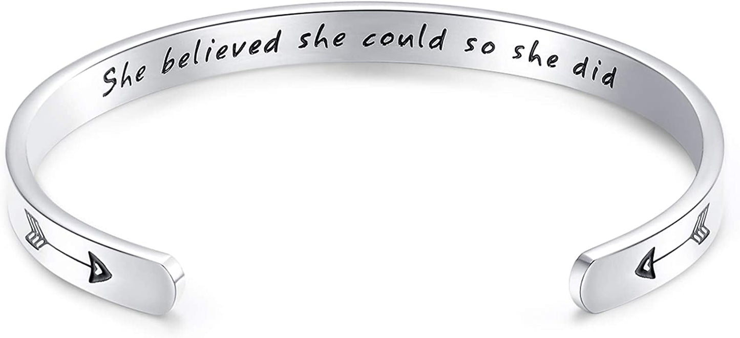 CERSLIMO Inspirational Gifts for Women Bracelet, Personalized Inspire Quotes Cuff Bangle Friendship Jewelry Graduation Encouragement Gift for Her Teen Girls Apparel & Accessories > Jewelry > Bracelets CERSLIMO She Believed She Could So She Did(Silver)  