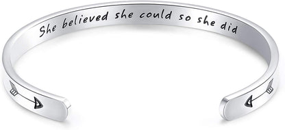 CERSLIMO Inspirational Gifts for Women Bracelet, Personalized Inspire Quotes Cuff Bangle Friendship Jewelry Graduation Encouragement Gift for Her Teen Girls Apparel & Accessories > Jewelry > Bracelets CERSLIMO She Believed She Could So She Did(Silver)  