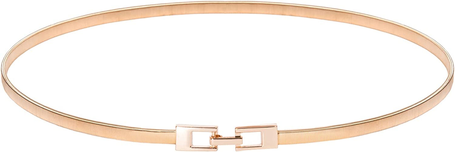 GRACE KARIN Women Skinny Metal Cinch Belt Gold Waistband Elastic Waist Belt CL633 Apparel & Accessories > Clothing Accessories > Belts GRACE KARIN Gold-square Large 