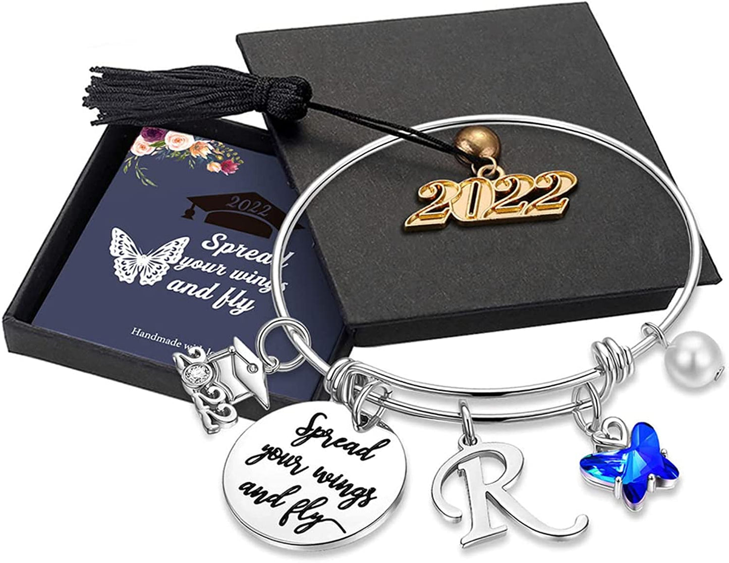 Graduation Gifts for Her 2022 Butterfly Bracelet,Inspirational Bangle with 2022 Graduation Grad Cap Mantra Quote Spread Your Wings and Fly Graduation Bracelet College Graduation Gifts for Her 2022 Apparel & Accessories > Jewelry > Bracelets Turandoss R - Silver  