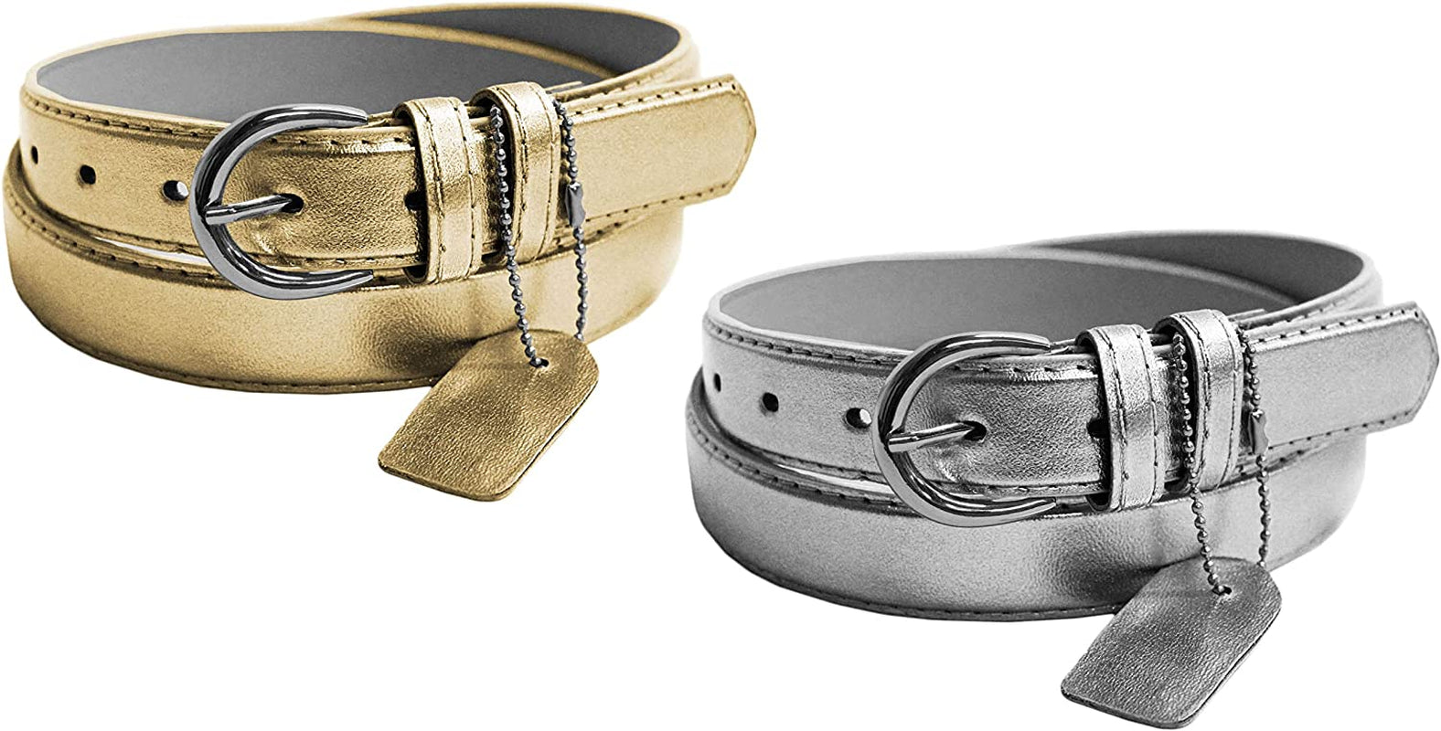 Women'S Casual Solid Colors Faux Leather 1" Belt with Single Prong Buckle Apparel & Accessories > Clothing Accessories > Belts JOTW Gold & Silver Large 