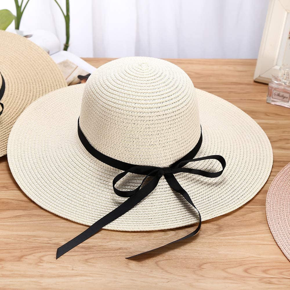 Sun Hats Floppy Foldable Bowknot Large Wide Brim Straw Women'S Hats Summer Beach Beach Cap UV Protection Apparel & Accessories > Clothing Accessories > Hats FunYun   