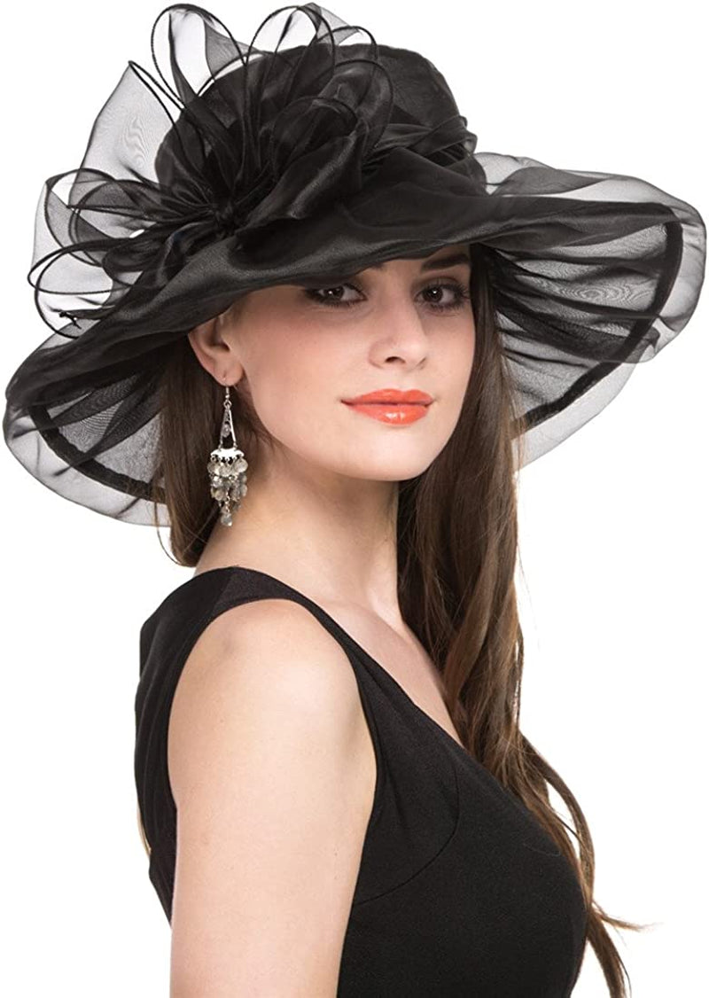 Lucky Leaf Women Kentucky Derby Church Cap Wide Brim Summer Sun Hat for Party Wedding Apparel & Accessories > Clothing Accessories > Headwear Lucky Leaf   