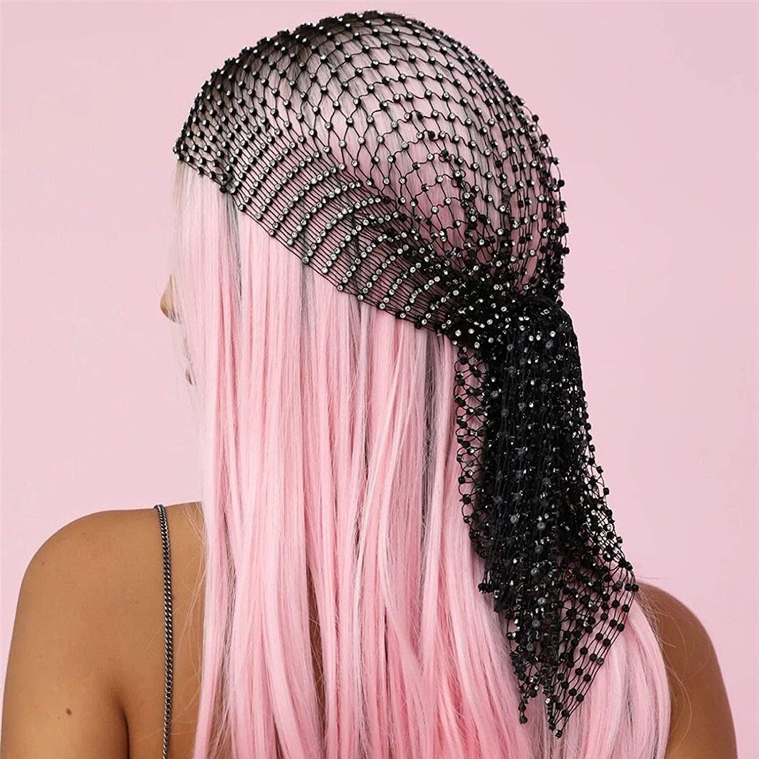 Rhinestone Headwear Turbans Mesh Crystal Long Hair Head Scarf Headwraps Rave Scarves Head Wrap for Women and Girls Apparel & Accessories > Clothing Accessories > Headwear FlyCC   