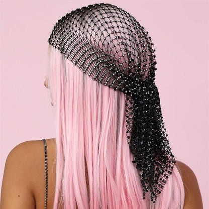 Rhinestone Headwear Turbans Mesh Crystal Long Hair Head Scarf Headwraps Rave Scarves Head Wrap for Women and Girls Apparel & Accessories > Clothing Accessories > Headwear FlyCC   