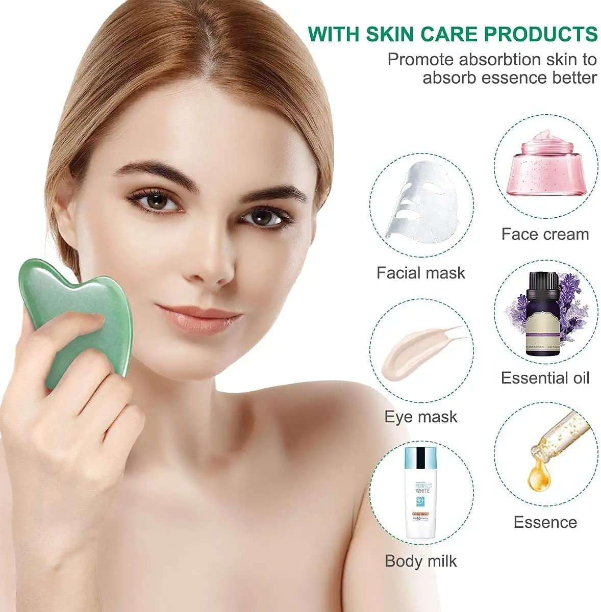 Jade Guasha Tool for Face - Gua Sha Facial Tools Stone for Face and Body Massage Skincare Prevents Wrinkles Health & Beauty > Personal Care > Cosmetics > Cosmetic Tools > Skin Care Tools icolorfuled   