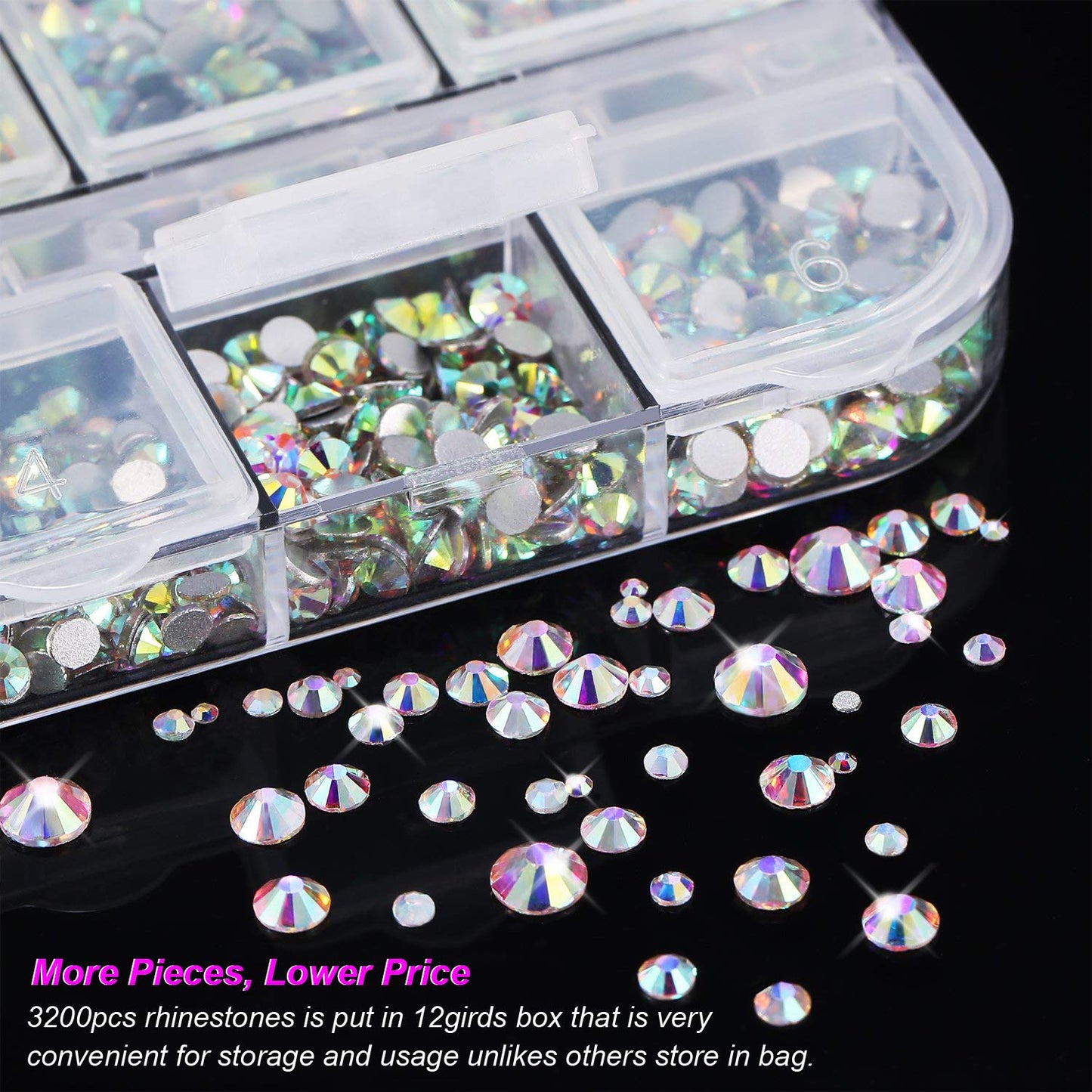 FITDON 3200Pcs Flat Back round Crystal AB Rhinestones Iridescent Glass Charms Nail Stones Gems with Pick up Tweezers Rhinestones Picking Pen Dual-Use Brush Dotting Tools Health & Beauty > Personal Care > Cosmetics > Cosmetic Tools > Nail Tools FITDON   
