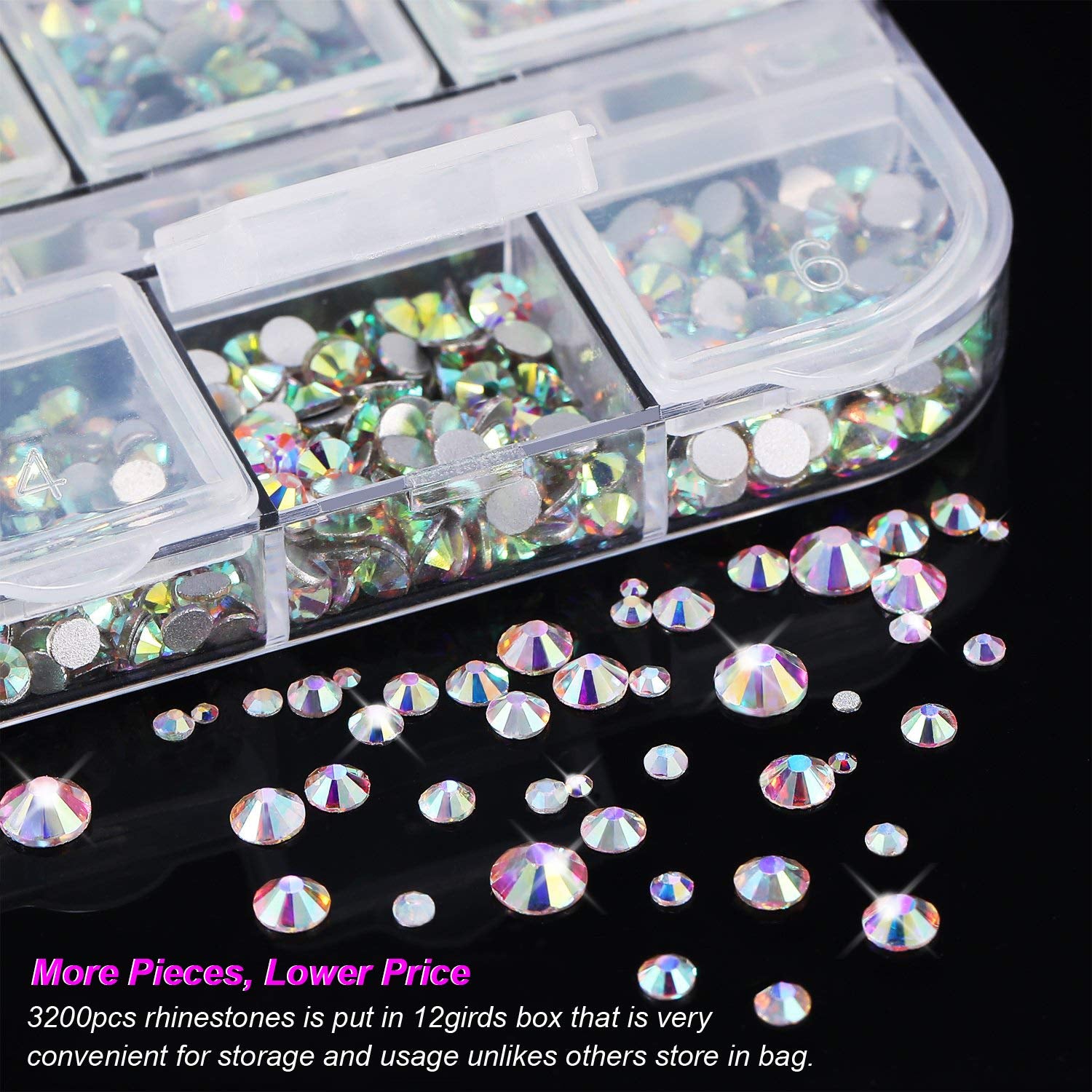 FITDON 3200Pcs Flat Back round Crystal AB Rhinestones Iridescent Glass Charms Nail Stones Gems with Pick up Tweezers Rhinestones Picking Pen Dual-Use Brush Dotting Tools Health & Beauty > Personal Care > Cosmetics > Cosmetic Tools > Nail Tools FITDON   