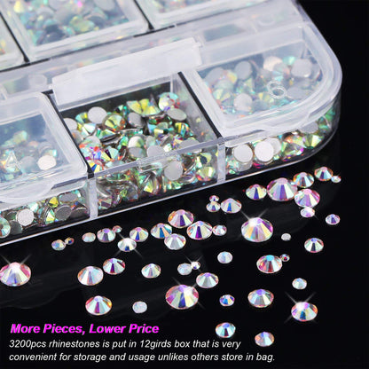 FITDON 3200Pcs Flat Back round Crystal AB Rhinestones Iridescent Glass Charms Nail Stones Gems with Pick up Tweezers Rhinestones Picking Pen Dual-Use Brush Dotting Tools Health & Beauty > Personal Care > Cosmetics > Cosmetic Tools > Nail Tools FITDON   