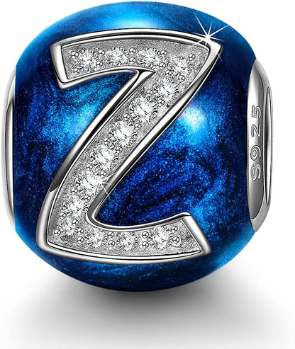 NINAQUEEN Letter Charms A-Z Beads, 925 Sterling Silver with Enamel and Cubic Zirconia, Fit Charms Bracelet and Necklace, Jewelry Box for Personalized Gift Apparel & Accessories > Jewelry > Bracelets NINAQUEEN Z  