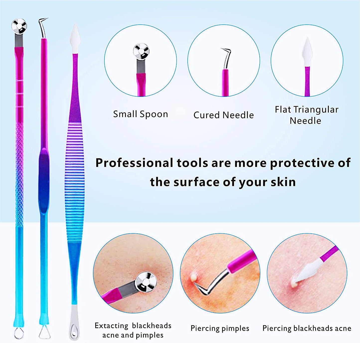 Blackhead Remover Extractor Tool, Ybaoo 10 Pcs Professional Surgical Pimple Popper Tool Kit with Metal Case for Quick and Easy Removal of Blackheads,Pimples,Zit Removing,Facial and Nose(Colorful) Health & Beauty > Personal Care > Cosmetics > Cosmetic Tools > Skin Care Tools Ybaoo   