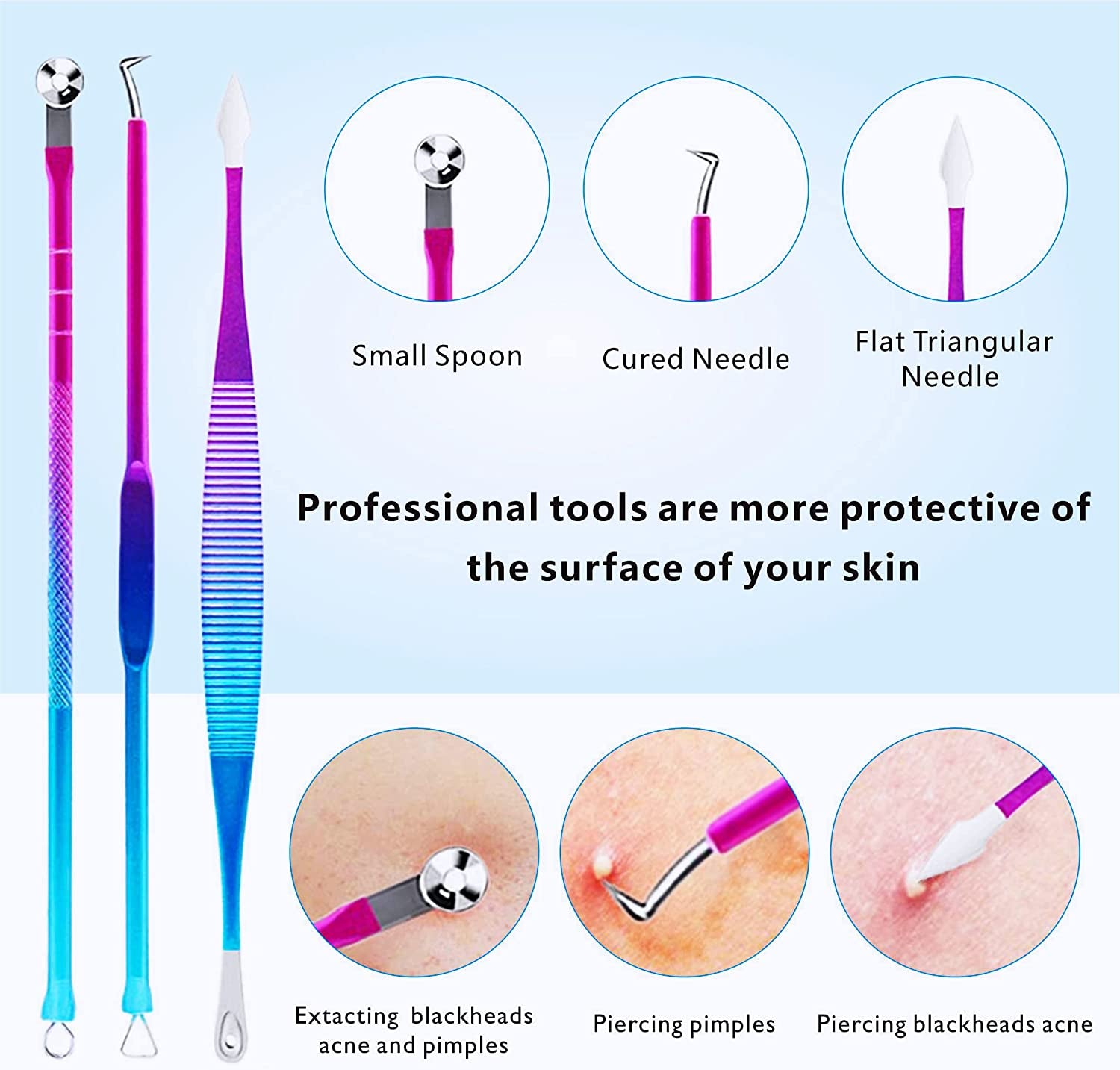 Blackhead Remover Extractor Tool, Ybaoo 10 Pcs Professional Surgical Pimple Popper Tool Kit with Metal Case for Quick and Easy Removal of Blackheads,Pimples,Zit Removing,Facial and Nose(Colorful) Health & Beauty > Personal Care > Cosmetics > Cosmetic Tools > Skin Care Tools Ybaoo   