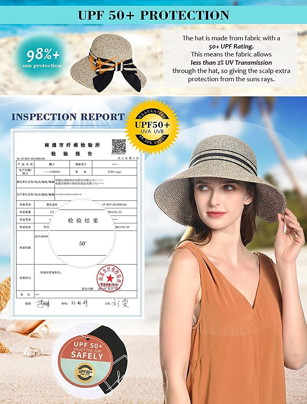 Comhats Womens Floppy Summer Sun Beach Straw Hat UPF50 Foldable Wide Brim 55-60Cm Apparel & Accessories > Clothing Accessories > Hats Comhats   