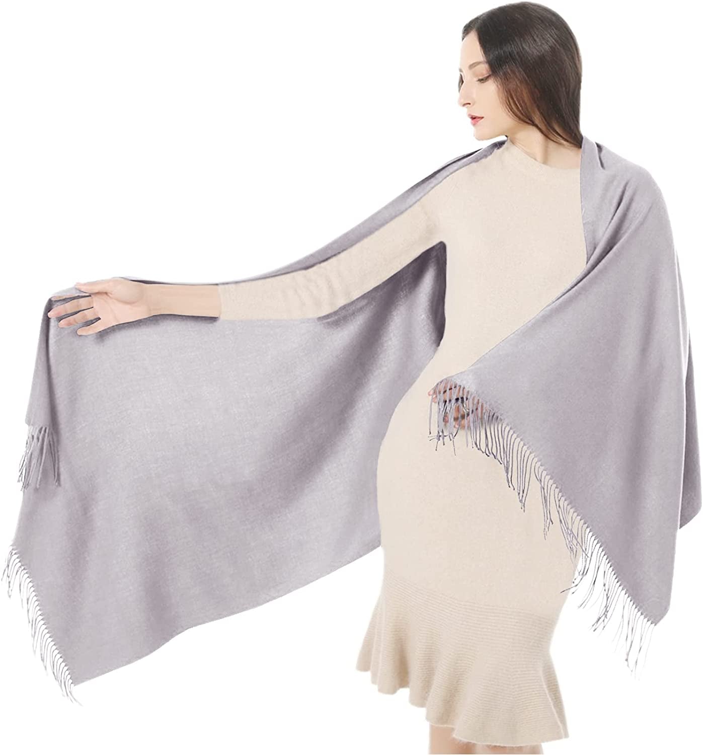 Women Shawl Wrap Scarf Pashmina Gifts Idea Wedding Christmas Birthday Large Soft Stole Apparel & Accessories > Clothing Accessories > Scarves & Shawls Gomust Gray Sliver  