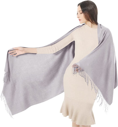 Women Shawl Wrap Scarf Pashmina Gifts Idea Wedding Christmas Birthday Large Soft Stole Apparel & Accessories > Clothing Accessories > Scarves & Shawls Gomust Gray Sliver  