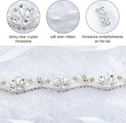 Bling Handmade Rhinestone Bridal Belt Crystal Diamond Wedding Belt Ribbon Sash Apparel & Accessories > Clothing Accessories > Belts Geyoga   