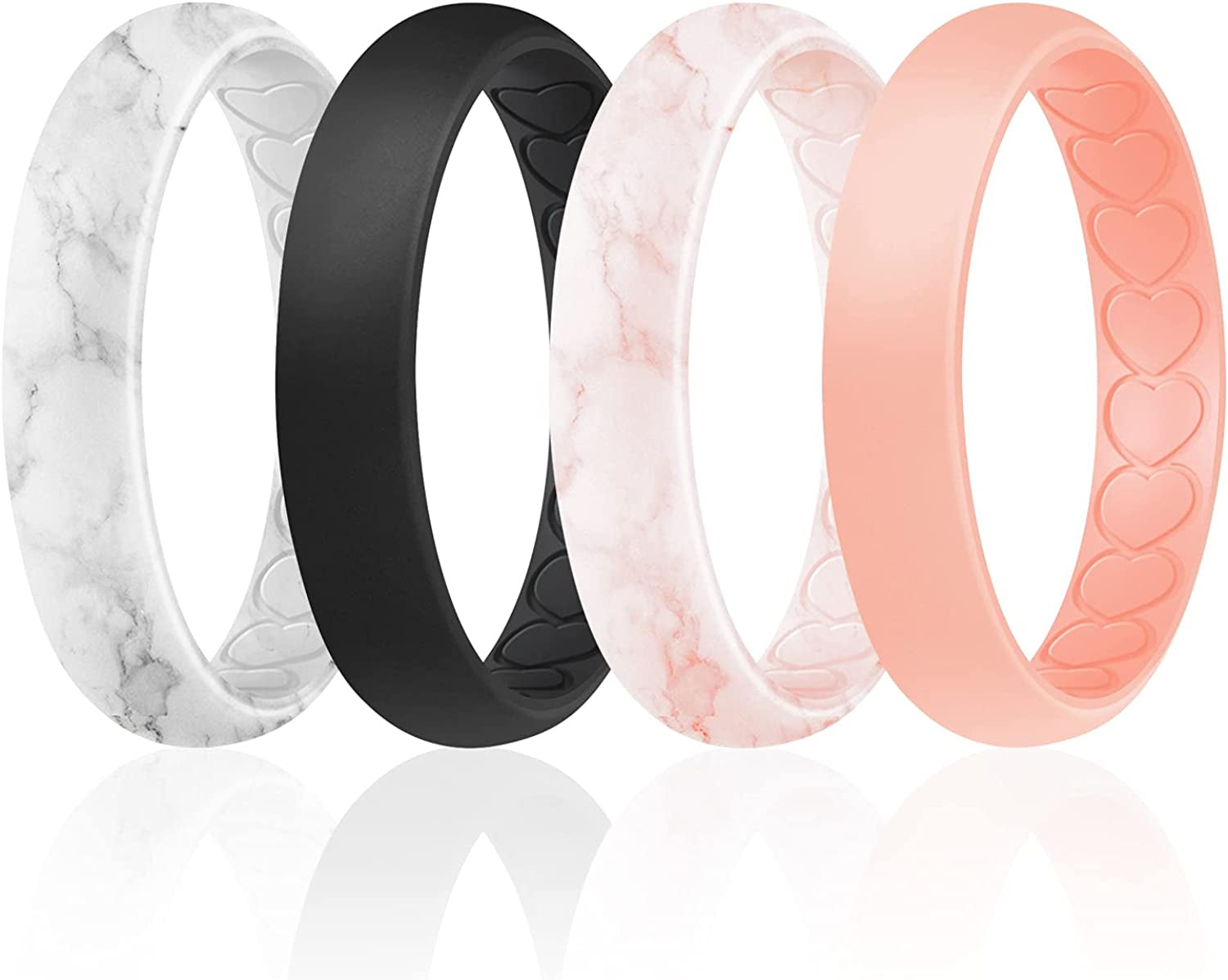 ROQ Silicone Wedding Bands for Women - Breathable Thin Inner Hearts Unique Design Womens Silicone Rubber Ring - Bridal Jewelry Set Anniversary Rings - U.S. Design Patent Pending Apparel & Accessories > Jewelry > Body Jewelry ROQ Marble White with Black, Black, Marble White with Rose Gold, Rose Gold 11 - 11.5 (20.6mm) 