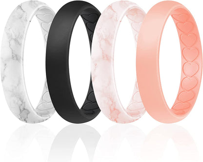 ROQ Silicone Wedding Bands for Women - Breathable Thin Inner Hearts Unique Design Womens Silicone Rubber Ring - Bridal Jewelry Set Anniversary Rings - U.S. Design Patent Pending Apparel & Accessories > Jewelry > Body Jewelry ROQ Marble White with Black, Black, Marble White with Rose Gold, Rose Gold 11 - 11.5 (20.6mm) 