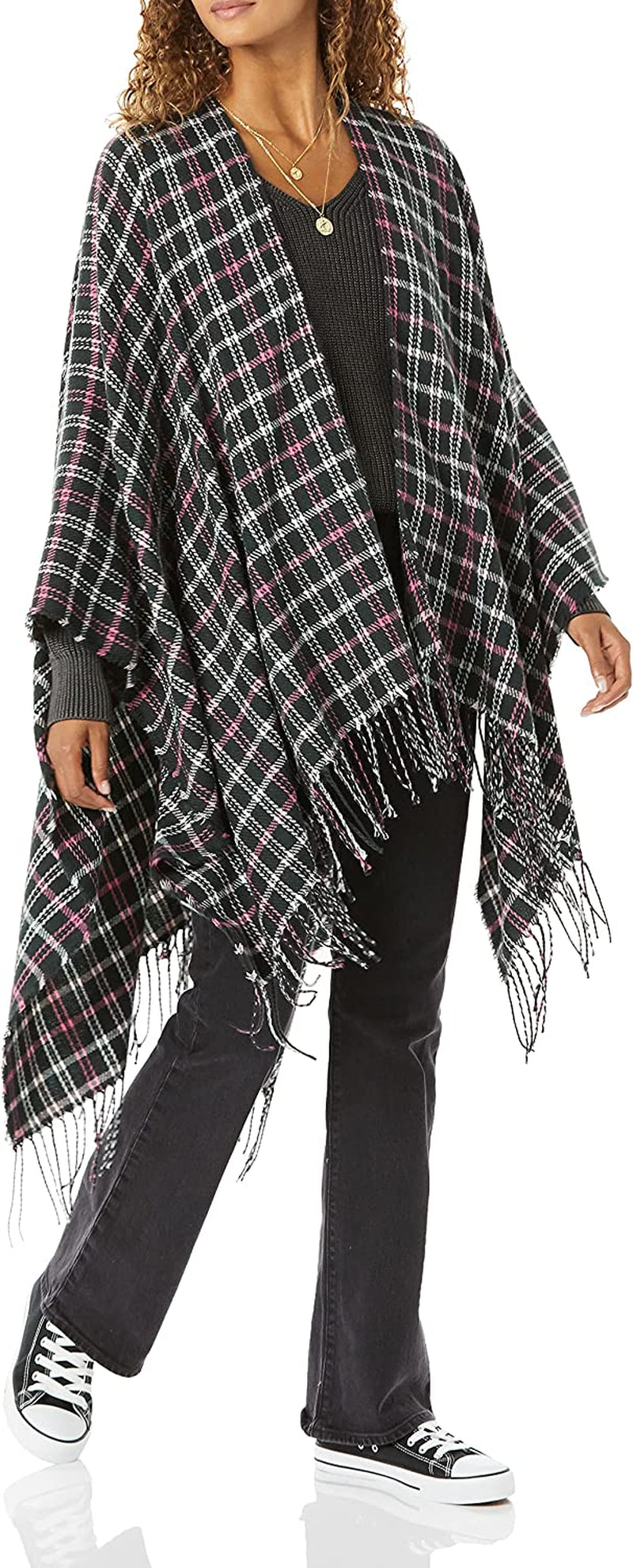 Goodthreads Women'S Fringe Ruanna Wrap Scarf Apparel & Accessories > Clothing Accessories > Scarves & Shawls Goodthreads Black, Plaid One Size 