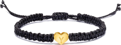 Heart Initial Bracelets for Women Gifts - 26 Letters Initial Charms Bracelet Handmade Rope Braided Adjustable Jewelry for Mom Daughter Birthday Jewelry Gift for Women Teen Girls Apparel & Accessories > Jewelry > Bracelets Lianlei Y  