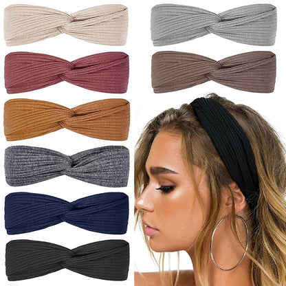 Huachi Headbands for Women Twist Knotted Boho Stretchy Hair Bands for Girls Criss Cross Turban Plain Headwrap Yoga Workout Vintage Hair Accessories, Solid Color, 8Pcs Apparel & Accessories > Clothing Accessories > Bandanas & Headties Huachi Fashion Leader  