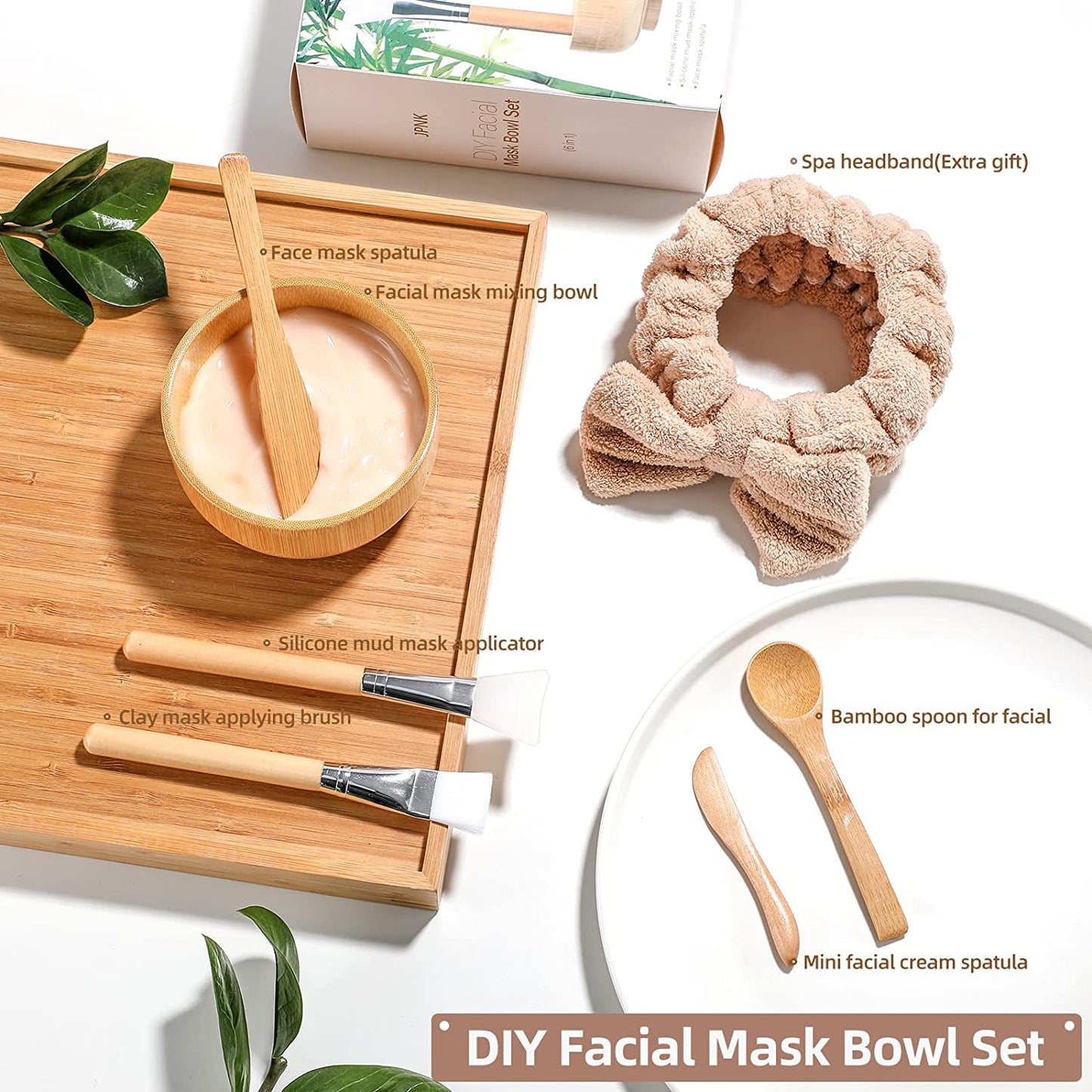 JPNK Facial Mask Bowl Set Bamboo, New DIY 6Pack DIY Clay Mask Mixing Kit with Mask Brushes and Bowl, Bamboo Mask Mixing Tools for Mixing Clay Mask DIY Health & Beauty > Personal Care > Cosmetics > Cosmetic Tools > Skin Care Tools JPNK   