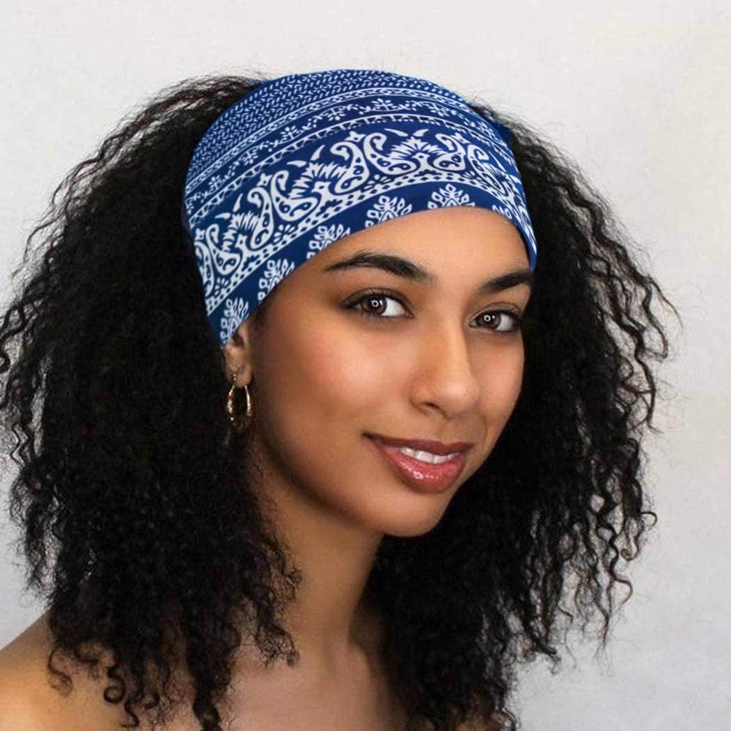 Bohend Boho Headbands Wide Knotted Hair Bands Fashion Printing Bandeau Travel Stretchy Cotton Headband Sport Yoga Hair Accessories for Women and Girls (A) Apparel & Accessories > Clothing Accessories > Bandanas & Headties Bohend   