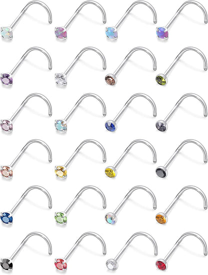 Lsnevsie 18G 20G 22G Stainless Steel Opal Nose Rings Studs for Women Men Nose Piercing Jewelry Top Diamond 1.5Mm 2Mm 2.5Mm 3Mm Apparel & Accessories > Jewelry > Body Jewelry Generic 18G Screw Silver_Top 2mm  
