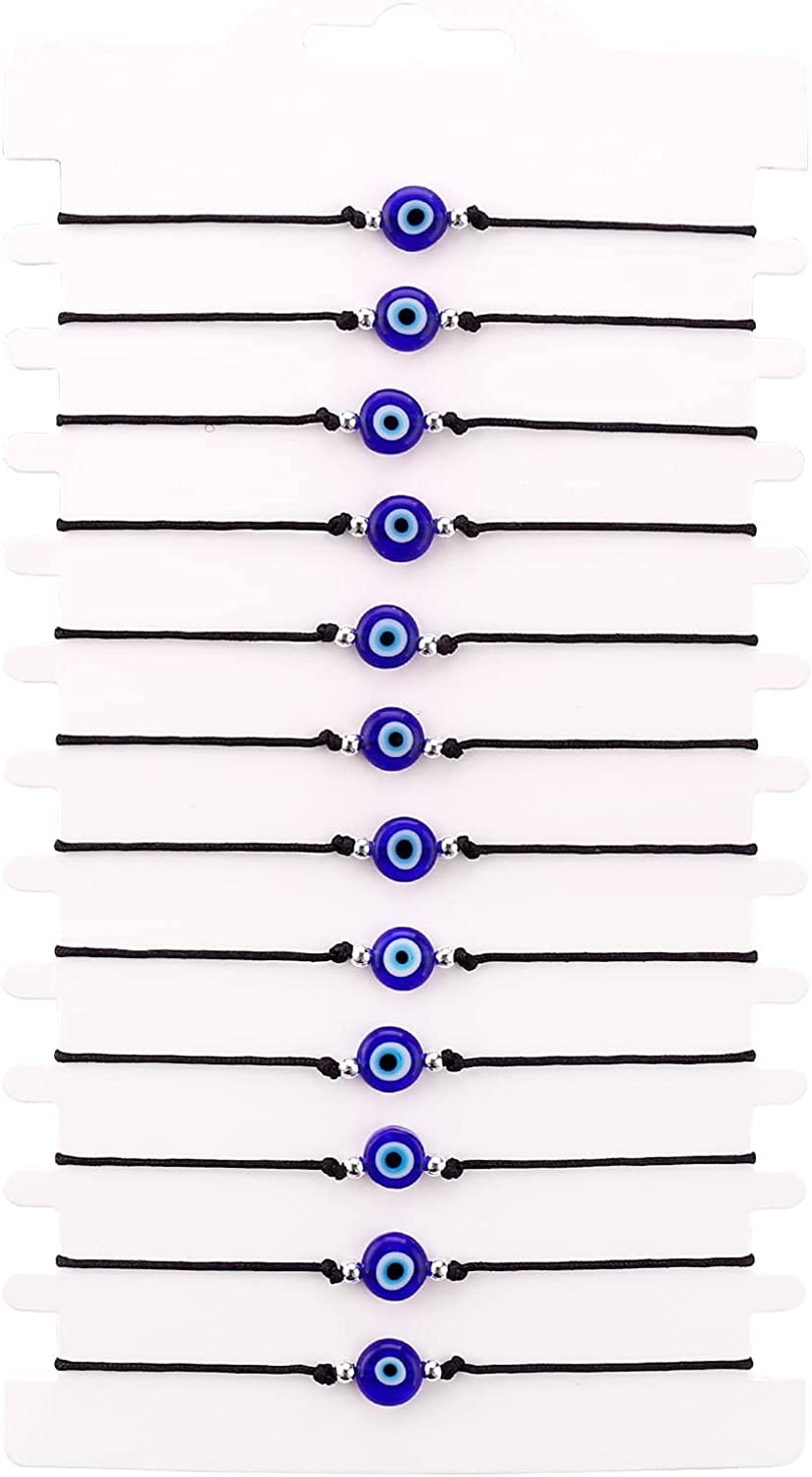 Hand Made 12Pcs Evil Eye Bracelets Pack Bulk Set Women Men Evil Eye Anklet Jewelry Protection Braclet Black Red String Boys&Girls Apparel & Accessories > Jewelry > Anklets SUMMER LOVE 12Pcs Black  