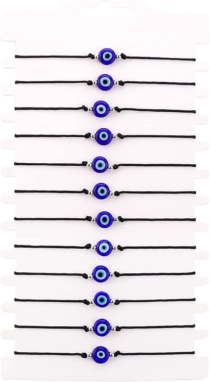 Hand Made 12Pcs Evil Eye Bracelets Pack Bulk Set Women Men Evil Eye Anklet Jewelry Protection Braclet Black Red String Boys&Girls Apparel & Accessories > Jewelry > Anklets SUMMER LOVE 12Pcs Black  