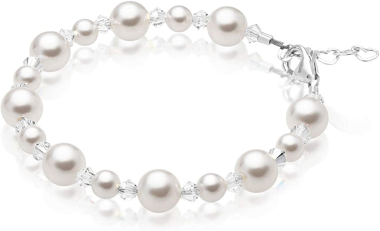 Baby Crystals Sterling Silver Charm Bracelets for Girls -Girls Jewelry with High End European White Simulated Pearls and European Crystals – Birthday Gifts, Pearl Bracelet for Girls Apparel & Accessories > Jewelry > Bracelets Baby Crystals 3-18 MONTHS -4.5" Adjustable  