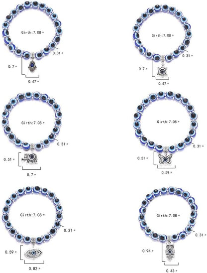 Evil Eye Hamsa Blue Beaded Charm Stretch Bracelet Hand of Fatima Turkish Lucky Evil Eye Bracelet for Protection and Blessing(10 Mm-Plastic) Apparel & Accessories > Jewelry > Bracelets generic 8 mm-A  