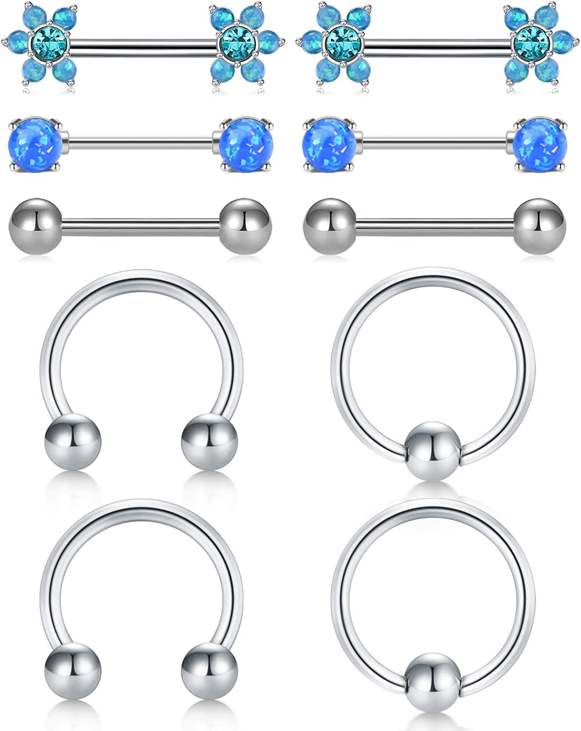 LAURITAMI Nipple Rings for Women Nipple Piercing Jewelry 14G Nipple Rings Surgical Steel Nipple Jewelry Straight Barbell Tongue Rings for Women CZ Nipplering Piercing Jewelry Set Apparel & Accessories > Jewelry > Body Jewelry LAURITAMI E2 -silver  