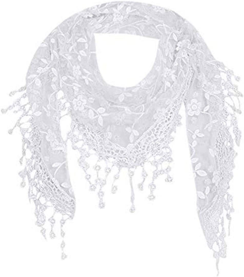 Cotchear Lace Scarf Floral Crochet Lightweight Tassel Sheer Wrap Scarves Shawl Apparel & Accessories > Clothing Accessories > Scarves & Shawls Cotchear White  