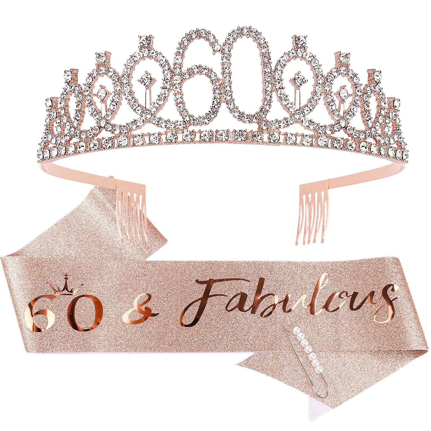 Sweet 16 Birthday Decorations Purple, 16Th Birthday Gifts for Girls, Sweet 16 Crown and Sash, 16Th Birthday Sash, Sweet 16 Sash and Tiara, Birthday Girl, Happy 16Th Birthday Party Supplies Cake Topper Apparel & Accessories > Clothing Accessories > Sashes CIEHER 60th Sash & Tiara Set  