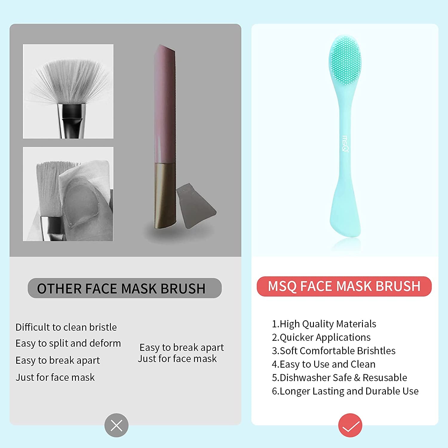 MSQ Silicone Face Mask Brush, Soft Facial Cleansing Scrubber, 2 Pack Double-End Facial Mask Brush for Mud, Clay, Charcoal Mixed Mask, DIY, Skincare Applicator Tools for Apply Cream, Lotion Health & Beauty > Personal Care > Cosmetics > Cosmetic Tools > Skin Care Tools MSQ   