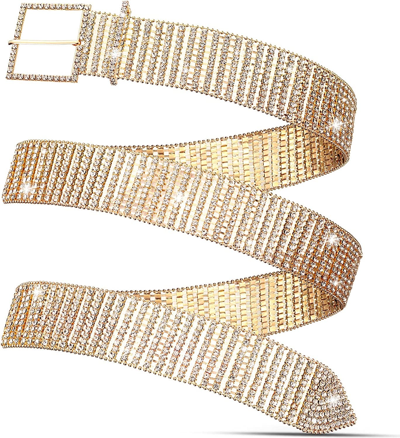 Women Rhinestone Belt Wide Glitter Waist Belt Glitter Belt with Buckle Shiny Artificial Diamond Waist Belt for Jeans Dresses Apparel & Accessories > Clothing Accessories > Belts Geyoga Gold  