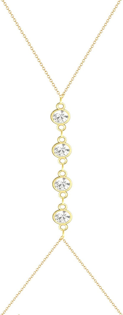 Body Chains for Women Sexy Skinny Crossover Full Body Jewelry for Bikini Swimsuit Wedding Dress Necklace and Belly Chain Set Apparel & Accessories > Jewelry > Body Jewelry Tosmifairy Gold-4pcs Faux Crystal  
