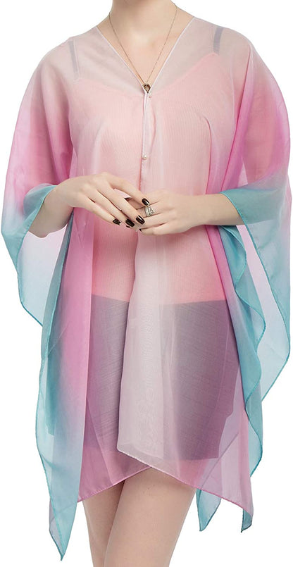 Women'S Chiffon Scarve Shawls Wraps Qunsia Floral Poncho Bikini Cover up Tops Apparel & Accessories > Clothing Accessories > Scarves & Shawls Qunsia   