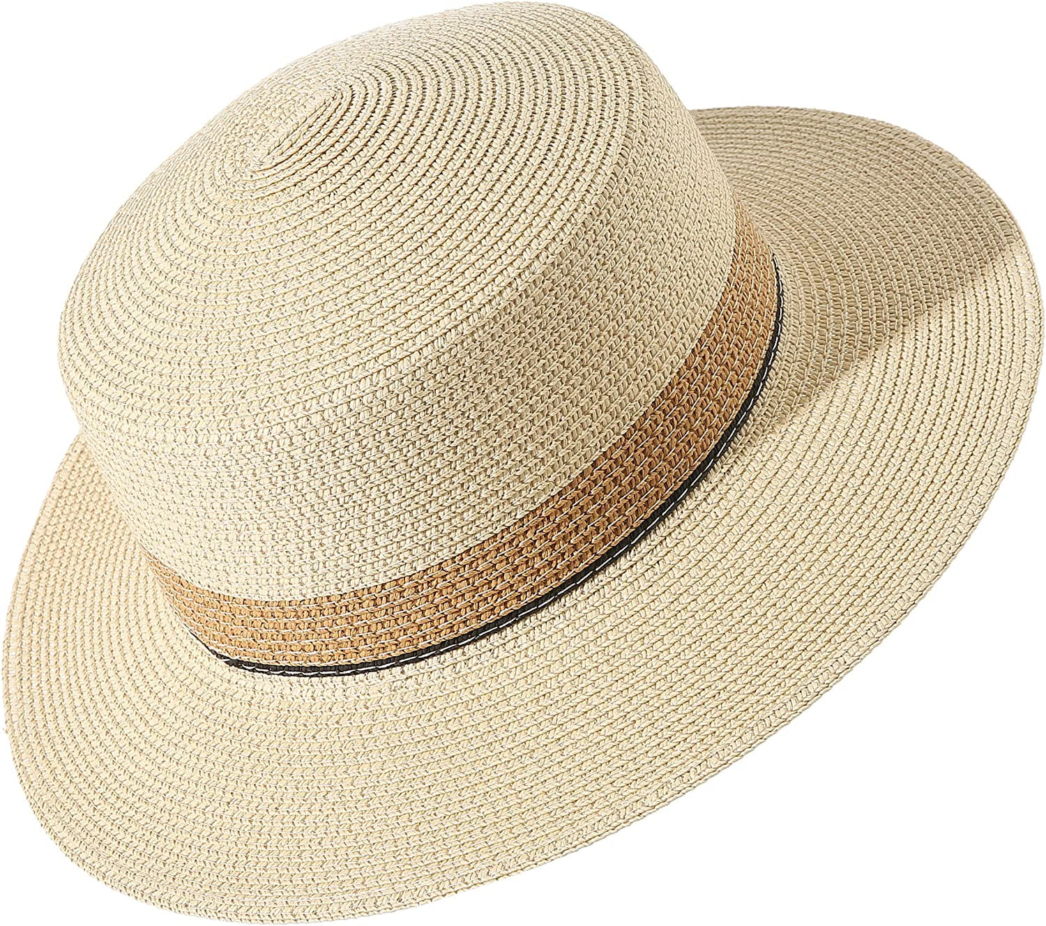 Lanzom Sun Hats for Women Wide Brim Straw Boater Hat Foldable Packable Beach Hat for Summer Apparel & Accessories > Clothing Accessories > Hats Lanzom Z-beige+khaki Medium 