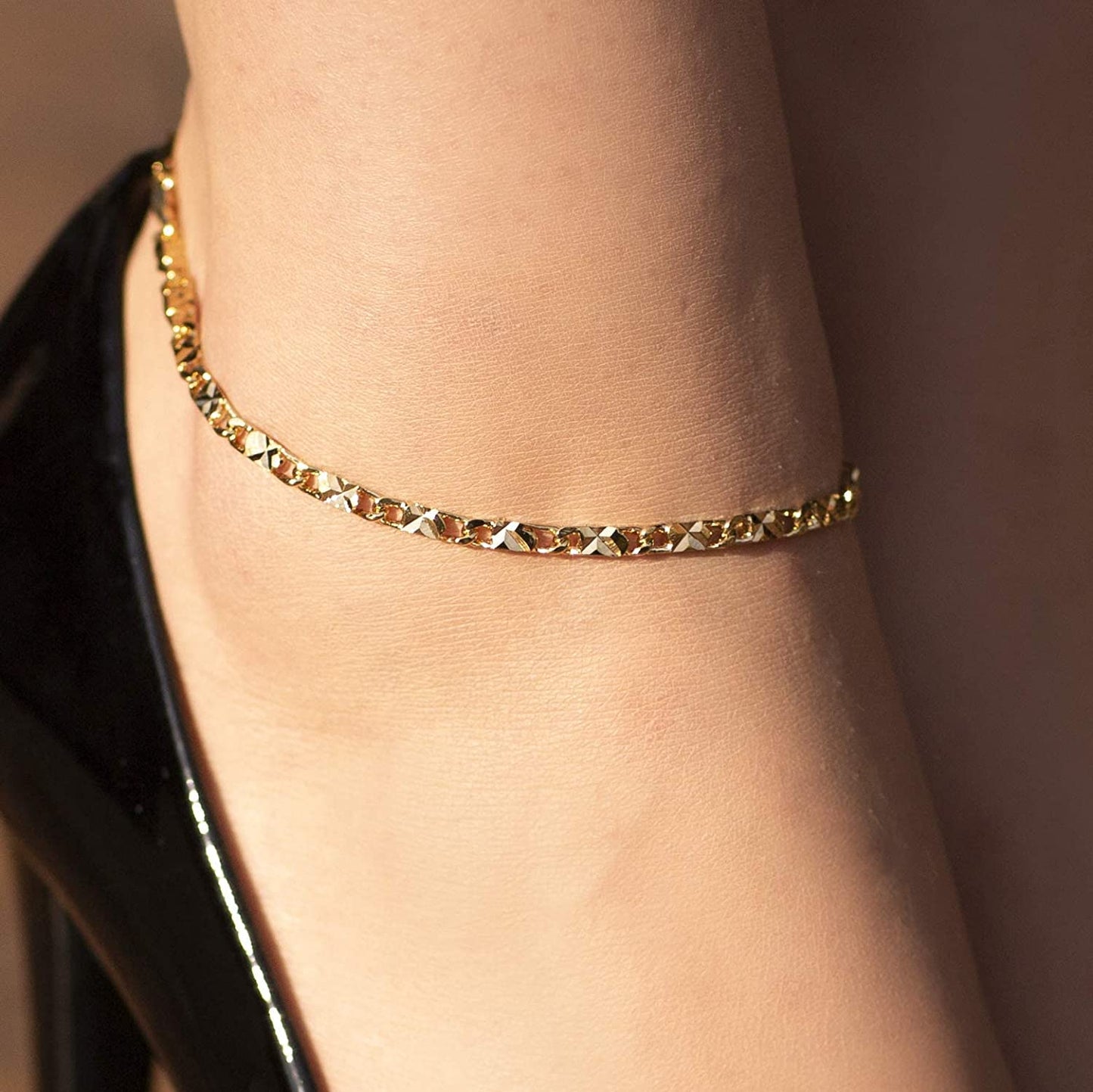 LIFETIME JEWELRY 4Mm Diamond Cut Star Flat Link Chain Anklet 24K Gold Plated Apparel & Accessories > Jewelry > Anklets Lifetime Products Group   