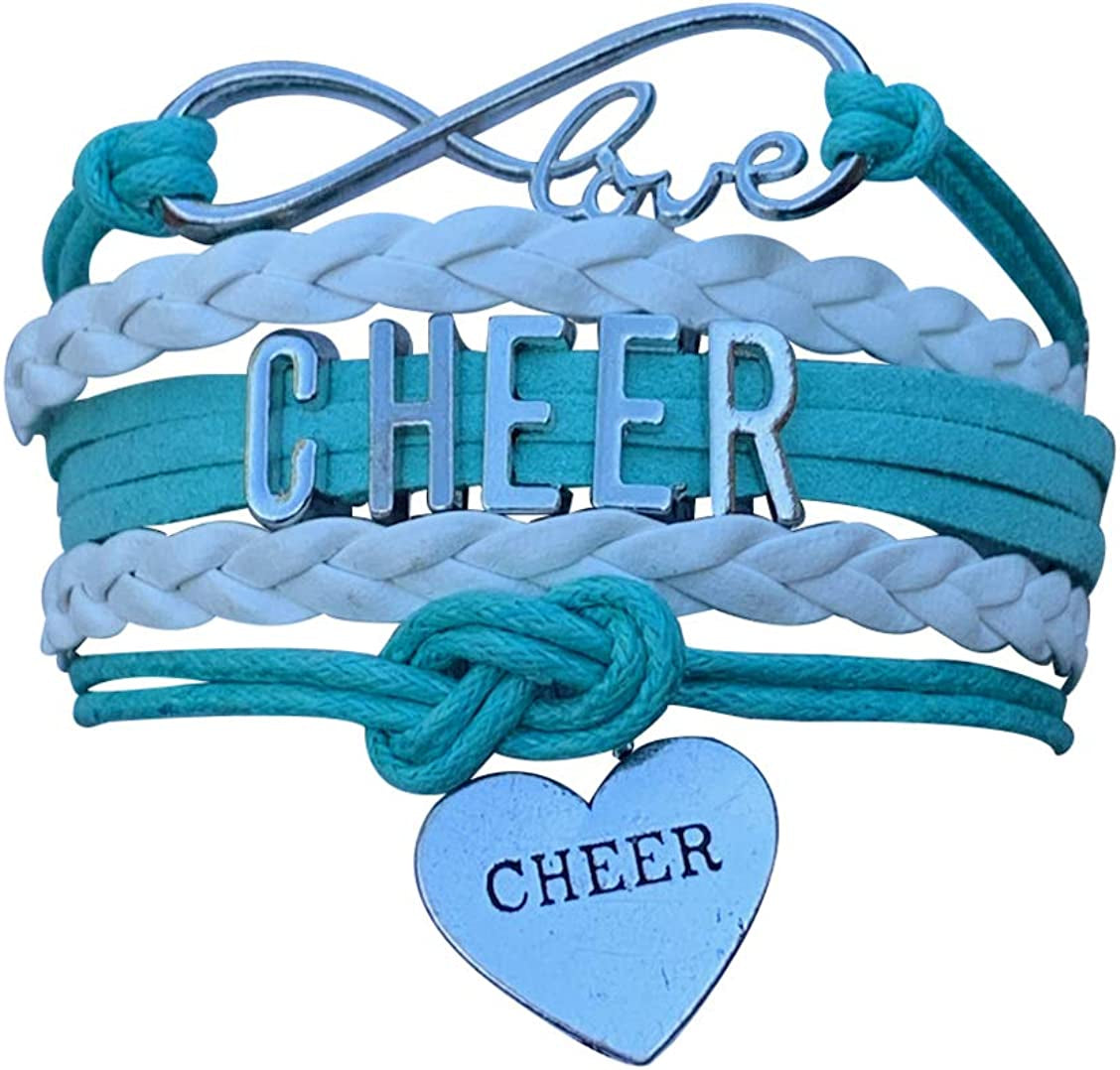 Cheer Charm Bracelet- Girls Infinity Love Adjustable Cheerleading Jewelry in Team Colors for Cheerleaders Apparel & Accessories > Jewelry > Bracelets Sportybella Teal/White  