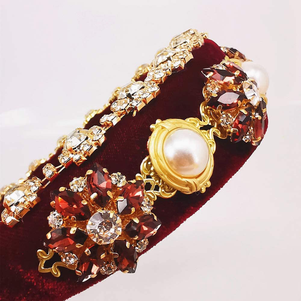 QTMY Wide Headbands Fashion Women Baroque Flower Gemstone Hair Accessories Head Band Fashion Headwear Hairbands for Women,Light Blue Apparel & Accessories > Clothing Accessories > Headwear QTMY   