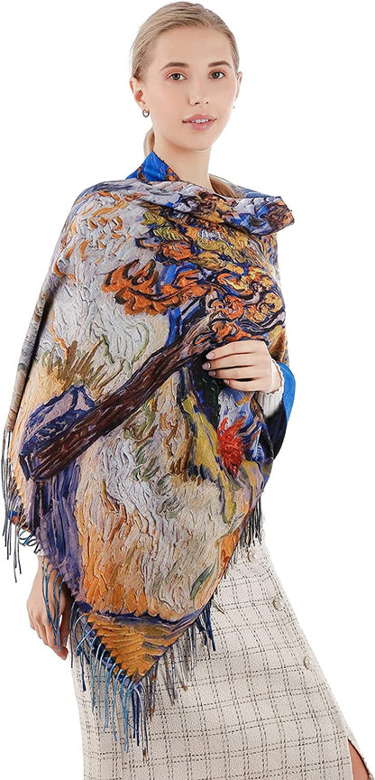 Women'S Fashion Scarf with Art Printed Tassel Soft Cashmere Warm Large Blanket Wrap Shawl for Gift Apparel & Accessories > Clothing Accessories > Scarves & Shawls XYBJ No18  