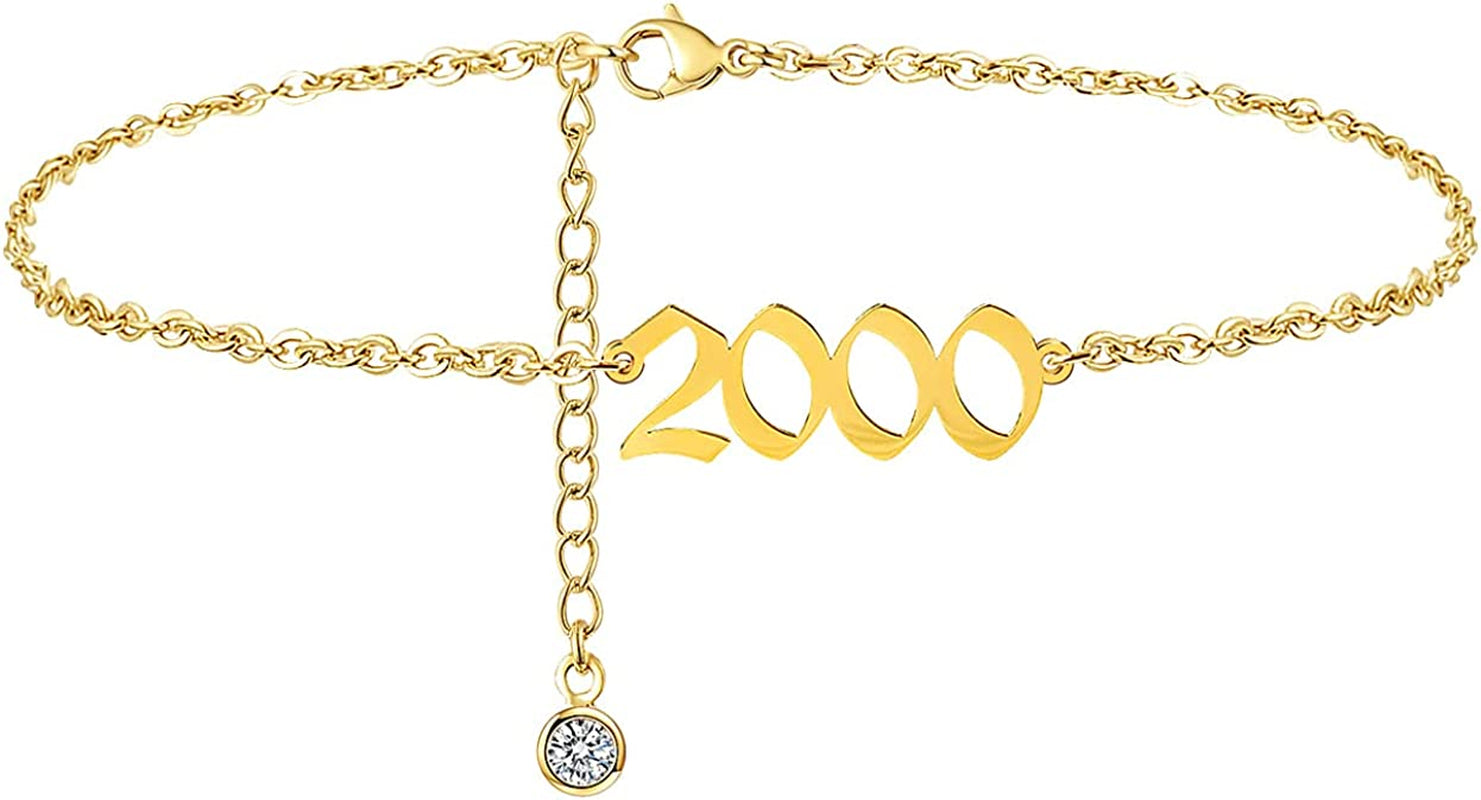 JYUEDA Birth Year Anklet Bracelet for Women,Beach Foot Chain Cute Ankle Bracelet,14K Gold Plated Anklets for Women Teen Girls Apparel & Accessories > Jewelry > Anklets JYUEDA 2000  