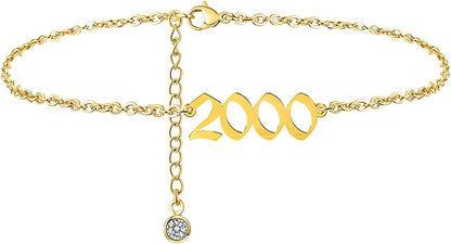 JYUEDA Birth Year Anklet Bracelet for Women,Beach Foot Chain Cute Ankle Bracelet,14K Gold Plated Anklets for Women Teen Girls Apparel & Accessories > Jewelry > Anklets JYUEDA 2000  